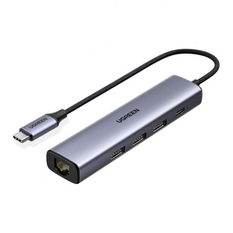 Хаб UGREEN USB концентратор USB Type-C - 3хUSB 3.0, LAN (1Gbit), PD 100W, цвет серый космос (20932) - фото 1