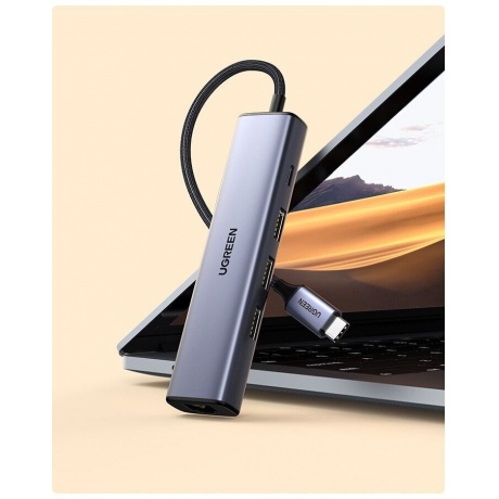 Хаб UGREEN USB концентратор USB Type-C - 3хUSB 3.0, LAN (1Gbit), PD 100W, цвет серый космос (20932) - фото 19