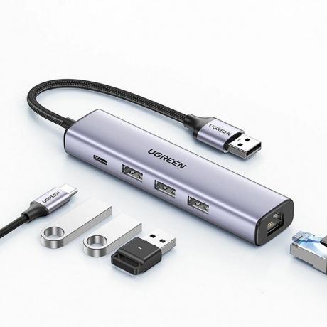 Хаб UGREEN USB концентратор USB Type-C - 3хUSB 3.0, LAN (1Gbit), PD 100W, цвет серый космос (20932) - фото 3