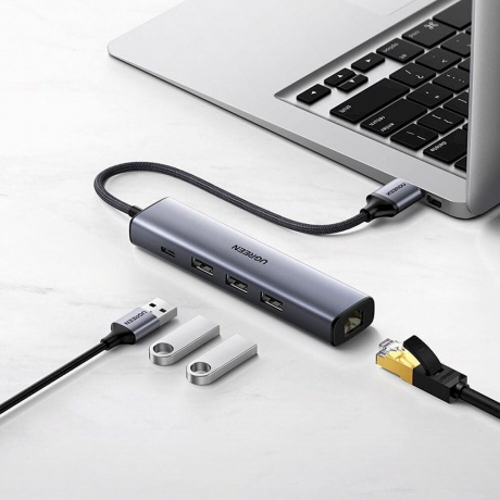 Хаб UGREEN USB концентратор USB Type-C - 3хUSB 3.0, LAN (1Gbit), PD 100W, цвет серый космос (20932) - фото 6