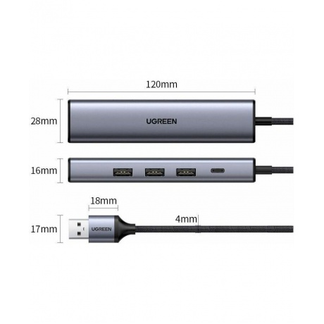 Хаб UGREEN USB концентратор USB Type-C - 3хUSB 3.0, LAN (1Gbit), PD 100W, цвет серый космос (20932) - фото 8