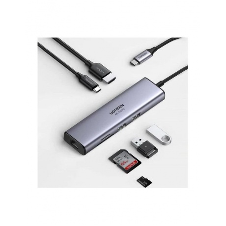 Хаб UGREEN USB концентратор USB-C To HDMI 4K при 30 Гц , 3хUSB 3.0 A, PD Power Converter 100 Вт цвет серый космос (15596) - фото 2