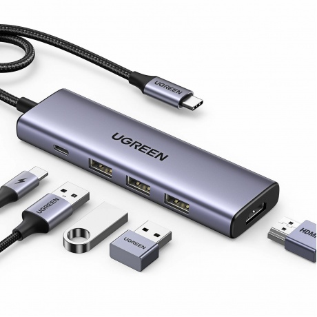 Хаб UGREEN USB концентратор USB-C To HDMI 4K при 30 Гц , 3хUSB 3.0 A, PD Power Converter 100 Вт цвет серый космос (15596) - фото 11