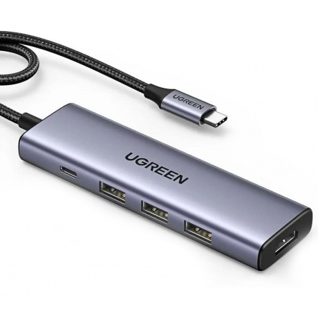 Хаб UGREEN USB концентратор USB-C to HDMI, 3хUSB 3.0 A, PD Power Converter, цвет серый космос (15597) - фото 1