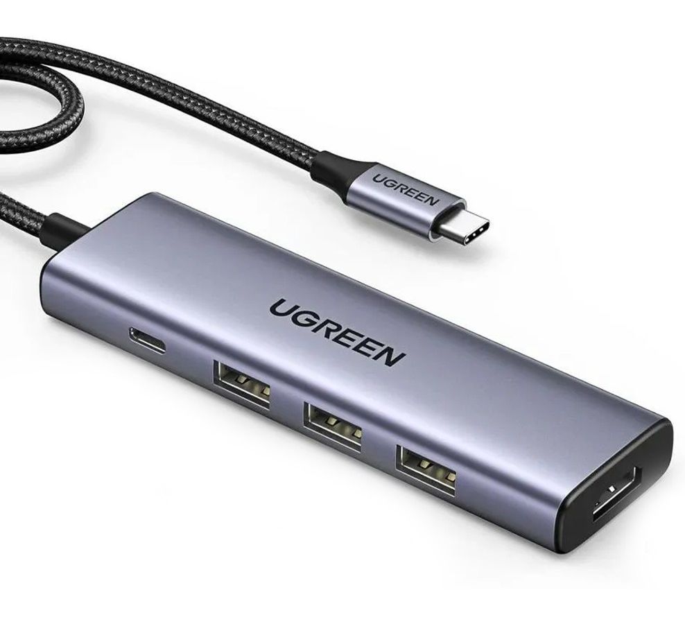 Хаб UGREEN USB концентратор USB-C to HDMI, 3хUSB 3.0 A, PD Power Converter, цвет серый космос (15597) конвертер ugreen cm511 15597 usb c to hdmi 3 usb 3 0 a pd power converter цвет серый