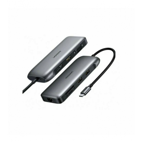 Хаб UGREEN USB концентратор 9 в 1 2 х USB 3.0, HDMI, VGA, DP, RJ45, SD/TF, PD (70301) - фото 1